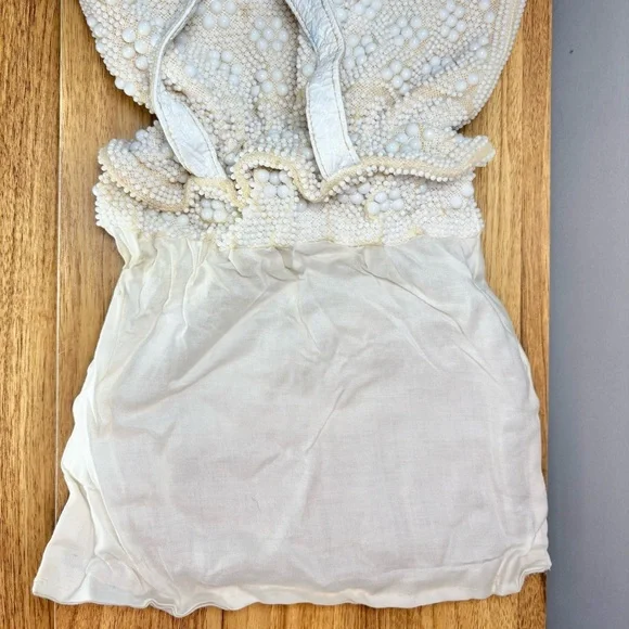 Vintage 1950s Candy Dot Cream & White Double Beaded Hand Bag - Picture 14 of 15